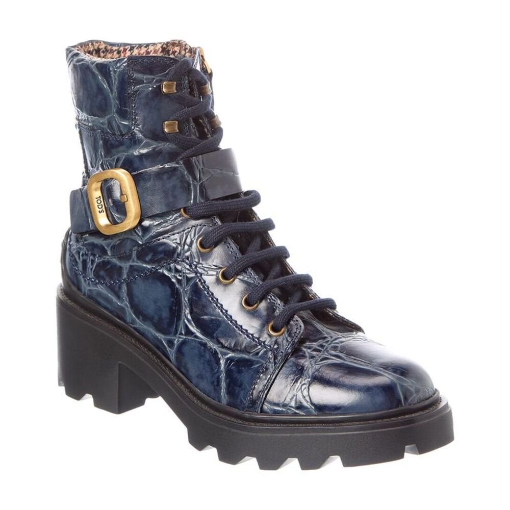Tod’S Croc-Embossed Leather Boot, Blue